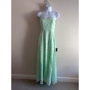 NWT Lulus Strapless Maxi Dress Women XS Mint Green Floral Jacquard Cutout Formal